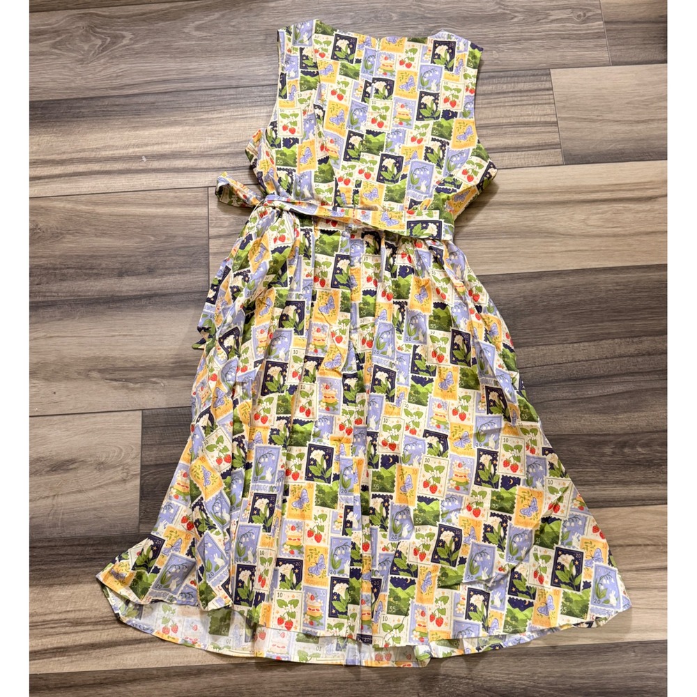 TulipB NWT Stamp Print Cotton Fit & Flare Dress Belted Size L Retro - Picture 4 of 10